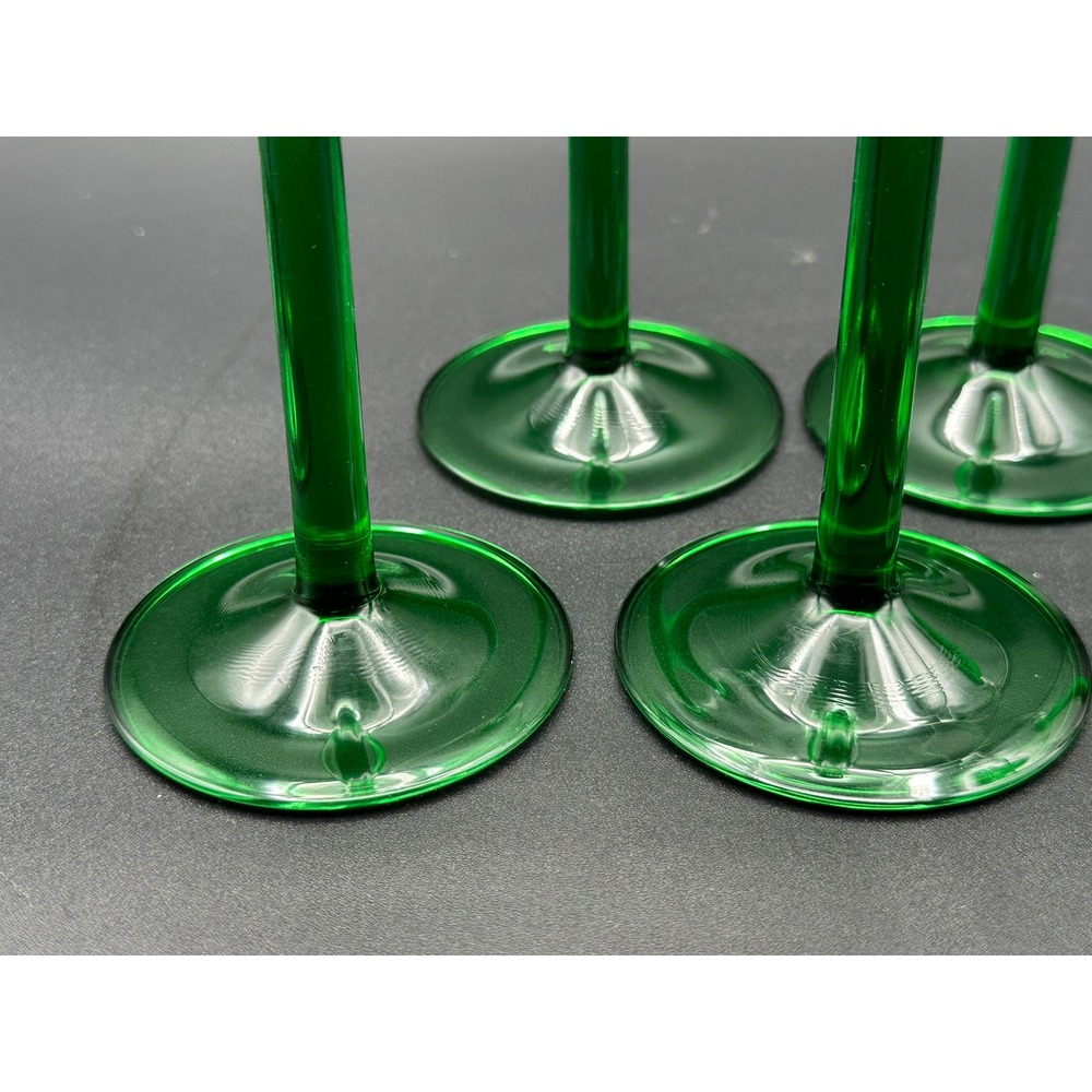 Set of 6 Vintage Luminarc Emerald Green Stem Wine Glasses France MCM Glassware - Picture 8 of 10